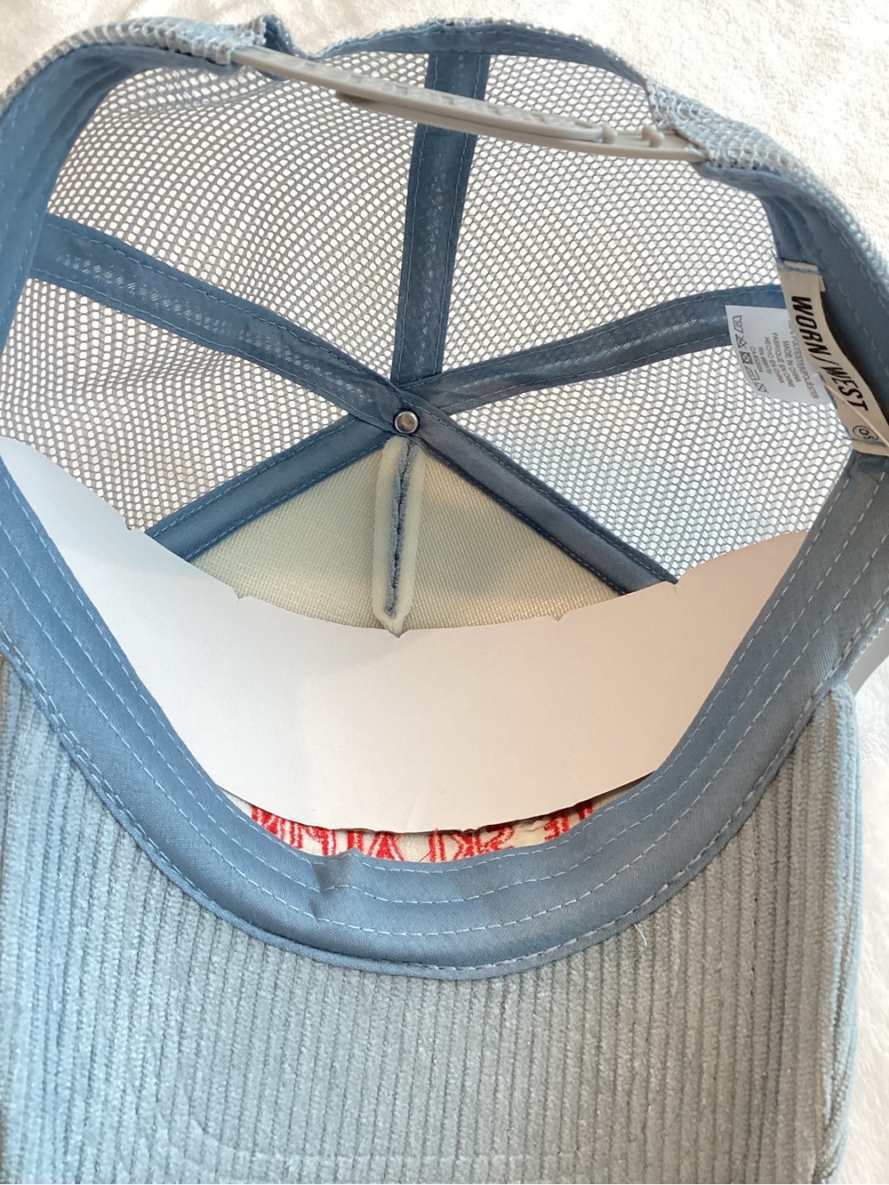 Worn West Après Ski Trucker Hat New Light Sky Blue Corduroy French Alps - Picture 5 of 5